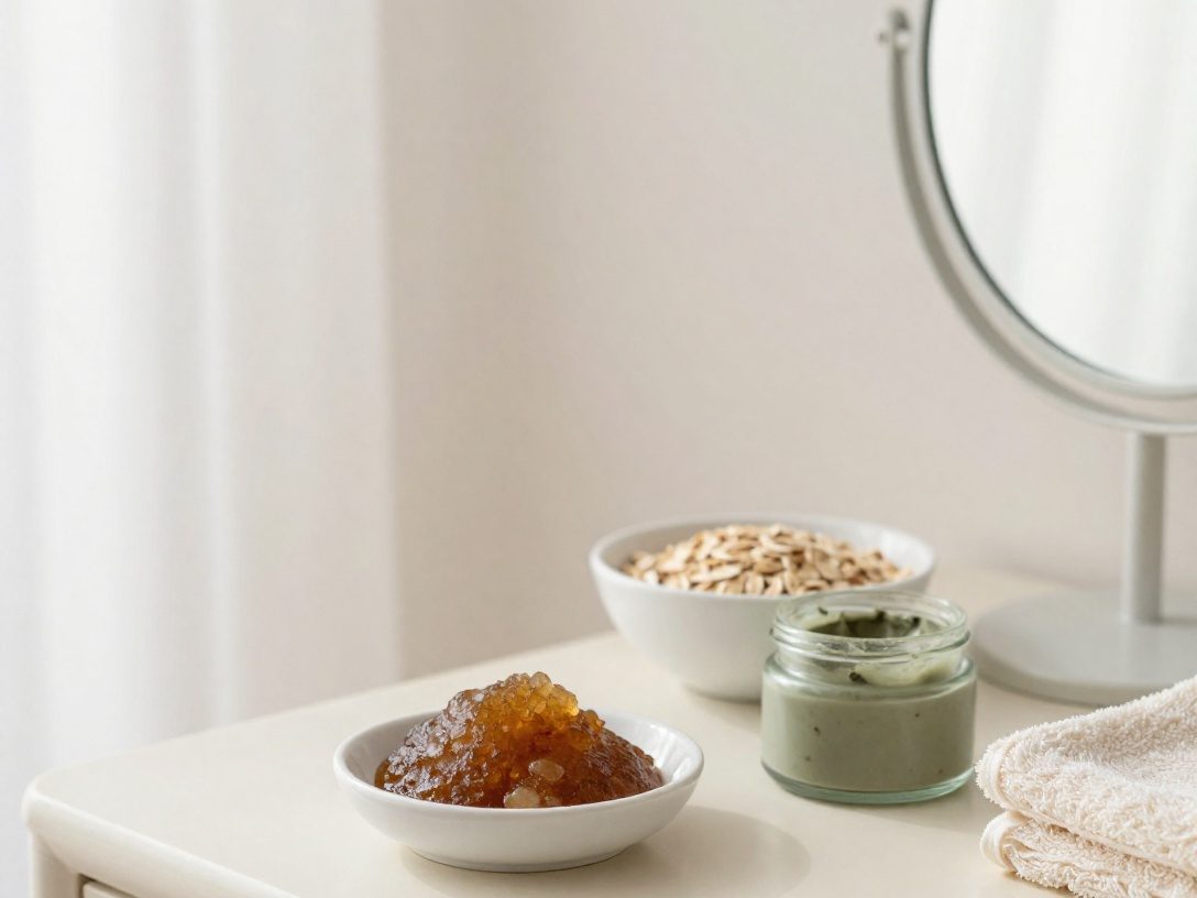 Ground oats, rice flour and papaya on a vanity